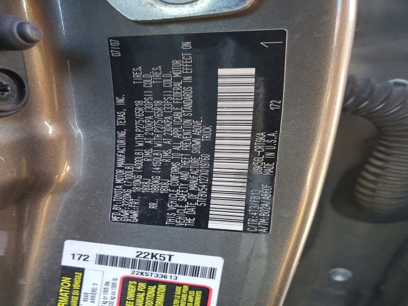 2007 Toyota Tundra მანქანა იყიდება აუქციონზე, vin: 5TFBV54127X019760, აუქციონის ნომერი: 71685226