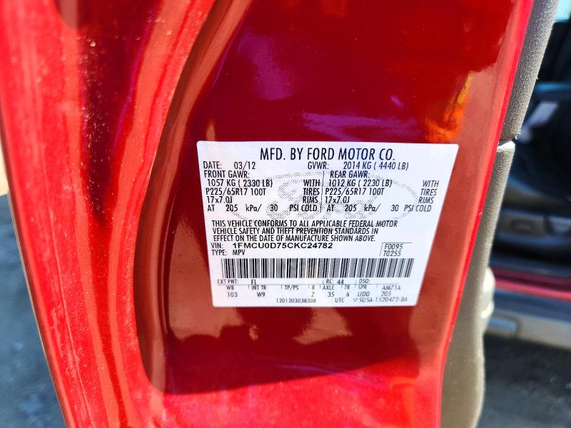 2012 Ford Escape მანქანა იყიდება აუქციონზე, vin: 1FMCU0D75CKC24782, აუქციონის ნომერი: 72915716