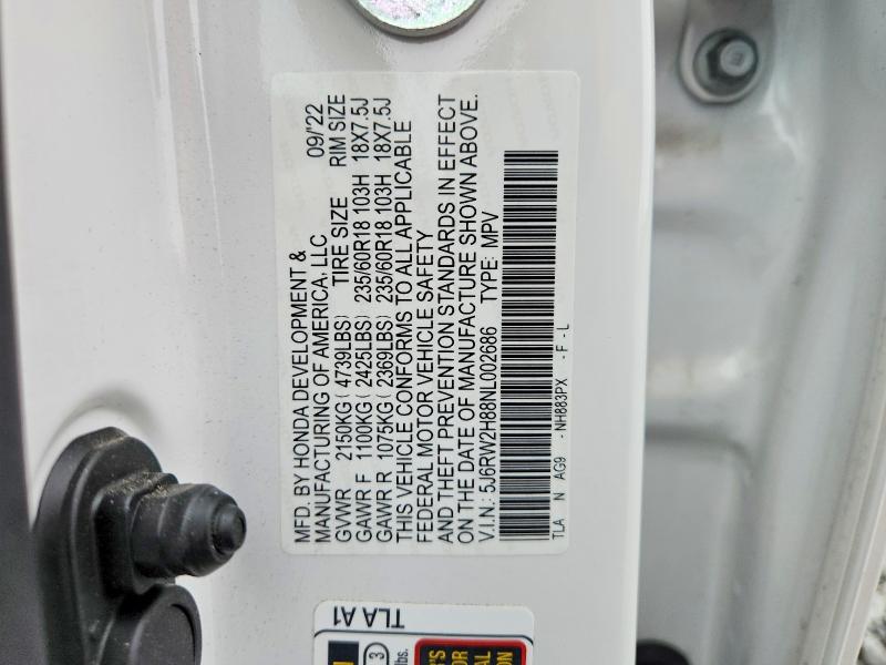 Продаж на аукціоні авто 2022 Honda Cr-v, vin: 5J6RW2H88NL002686, номер лоту: 70065216