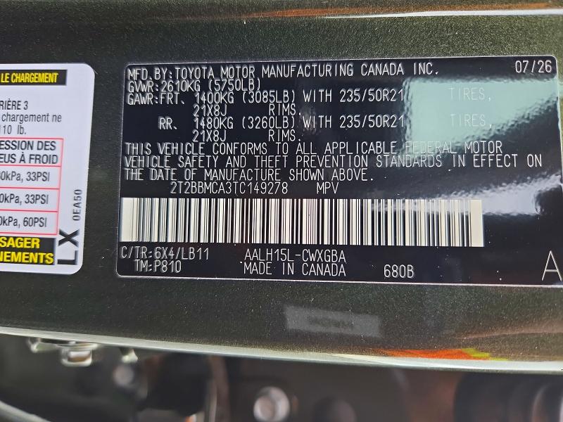 71147476 :رقم المزاد ، 2T2BBMCA3TC149278 vin ، 2026 Lexus Rx 350h مزاد بيع
