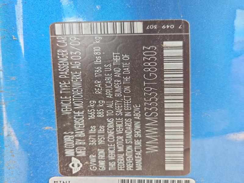 Продажа на аукционе авто 2009 Mini Cooper, vin: WMWMS33539TG88303, номер лота: 71893256