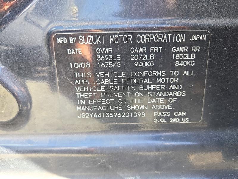 Aukcja sprzedaży 2009 Suzuki Sx4, vin: JS2YA413596201098, numer aukcji: 74537336