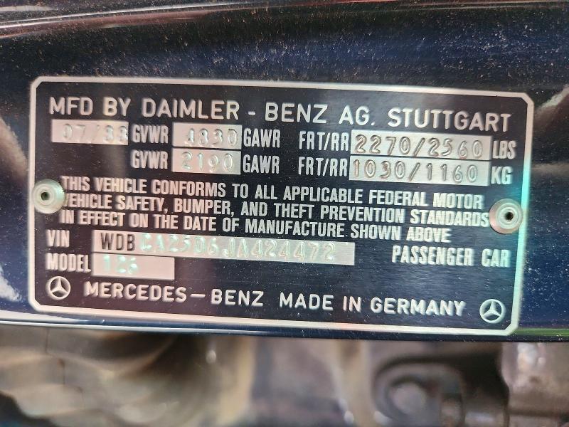 72153066 :رقم المزاد ، WDBCA25D6JA424472 vin ، 1988 Mercedes-benz 300 مزاد بيع