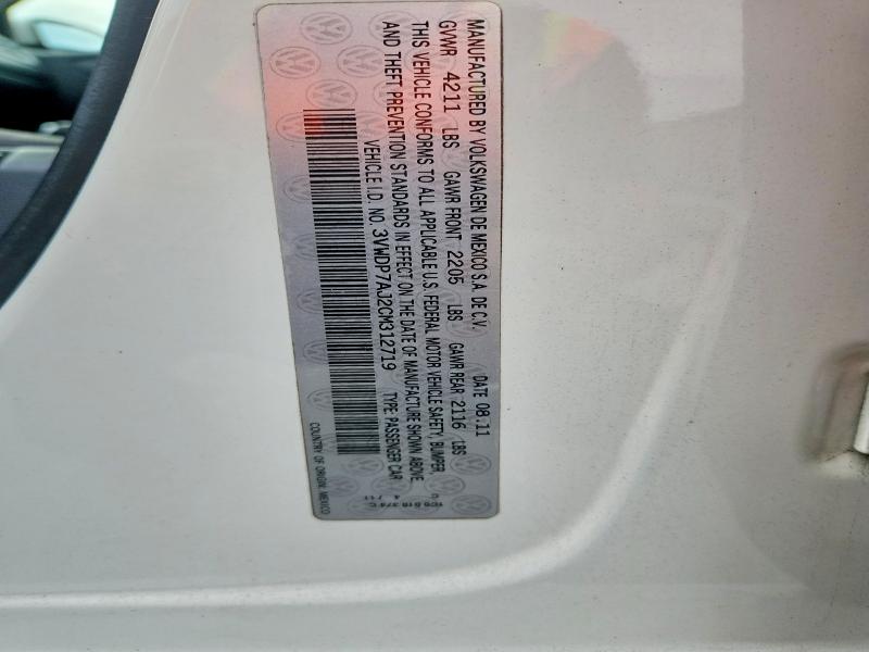 2012 Volkswagen Jetta მანქანა იყიდება აუქციონზე, vin: 3VWDP7AJ2CM312719, აუქციონის ნომერი: 70924076