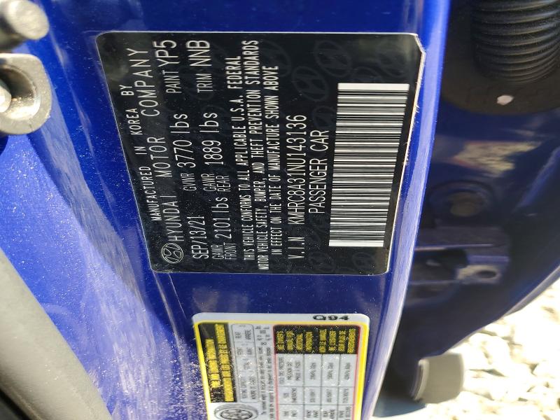 70792386 :رقم المزاد ، KMHRC8A31NU143136 vin ، 2022 Hyundai Venue مزاد بيع