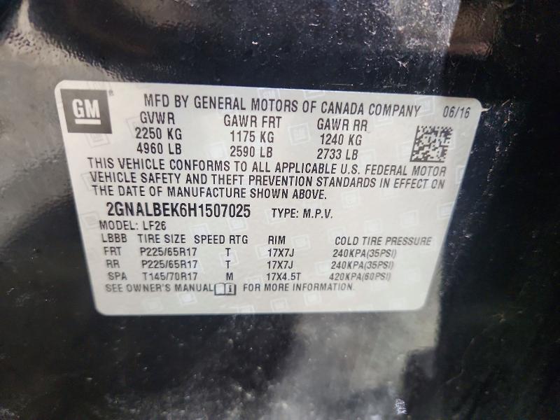 Aukcja sprzedaży 2017 Chevrolet Equinox, vin: 2GNALBEK6H1507025, numer aukcji: 72583786
