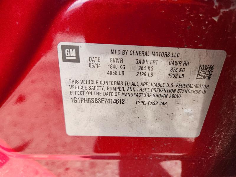 2014 Chevrolet Cruze მანქანა იყიდება აუქციონზე, vin: 1G1PH5SB3E7414612, აუქციონის ნომერი: 72531986