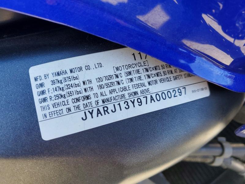 74987516 :رقم المزاد ، JYARJ13Y97A000297 vin ، 2007 Yamaha Fz6 مزاد بيع