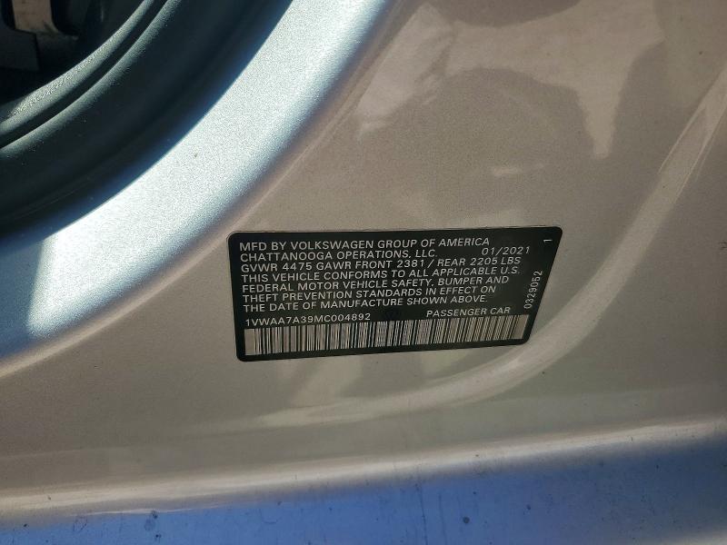 Aukcja sprzedaży 2021 Volkswagen Passat, vin: 1VWAA7A39MC004892, numer aukcji: 71050156