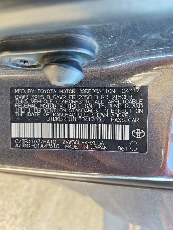 2017 Toyota Prius მანქანა იყიდება აუქციონზე, vin: JTDKBRFU1H3041703, აუქციონის ნომერი: 71684696