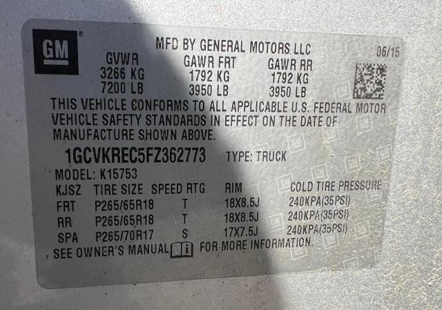 72824386 :رقم المزاد ، 1GCVKREC5FZ362773 vin ، 2015 Chevrolet Silverado مزاد بيع