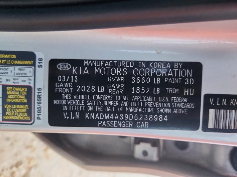 71467816 :رقم المزاد ، KNADM4A39D6238984 vin ، 2013 Kia Rio مزاد بيع