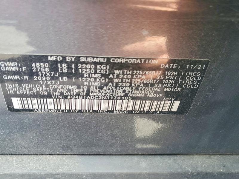 2022 Subaru Outback მანქანა იყიდება აუქციონზე, vin: 4S4BTADC3N3170185, აუქციონის ნომერი: 70111626