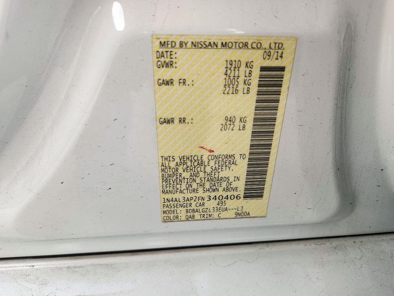 2015 Nissan Altima მანქანა იყიდება აუქციონზე, vin: 1N4AL3AP2FN340406, აუქციონის ნომერი: 72373176