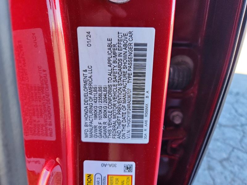 70916606 :رقم المزاد ، 1HGCY1F24RA036707 vin ، 2024 Honda Accord مزاد بيع