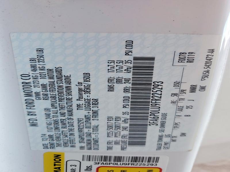 2015 Ford Fusion მანქანა იყიდება აუქციონზე, vin: 3FA6P0LU9FR225293, აუქციონის ნომერი: 71684506
