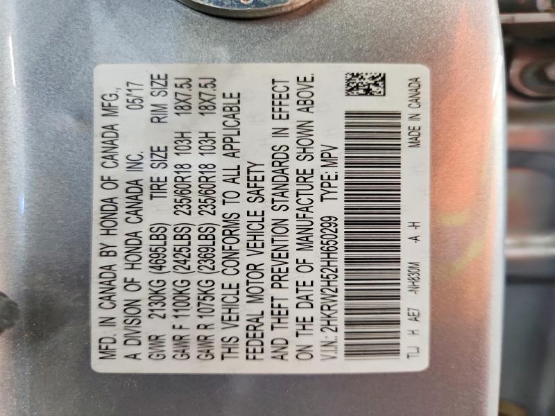 71217896 :رقم المزاد ، 2HKRW2H52HH650299 vin ، 2017 Honda Cr-v مزاد بيع