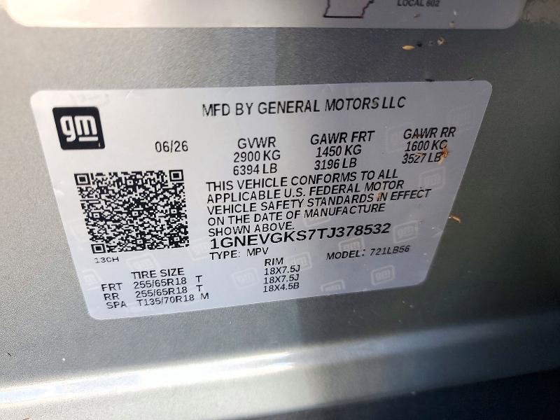 72210416 :رقم المزاد ، 1GNEVGKS7TJ378532 vin ، 2026 Chevrolet Traverse مزاد بيع