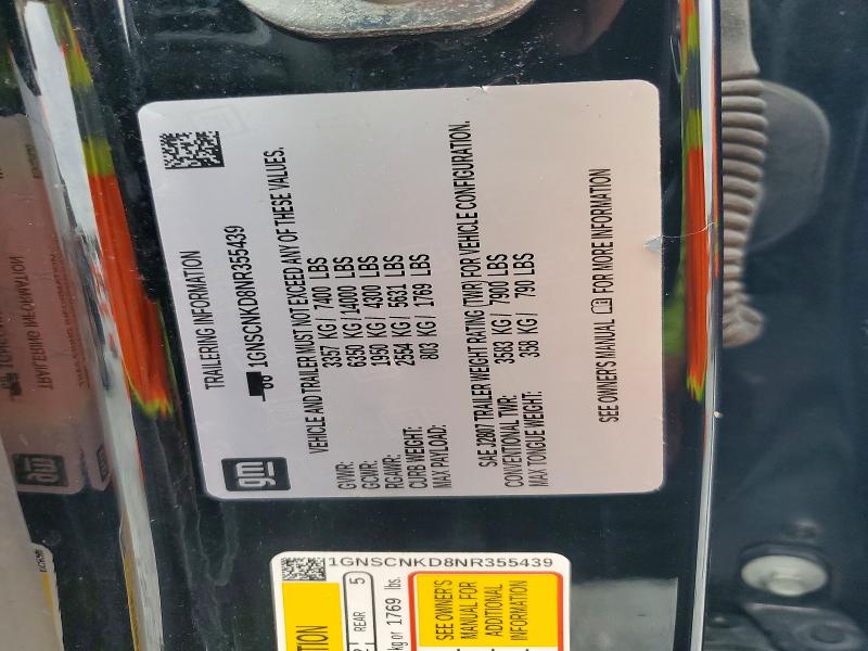 Aukcja sprzedaży 2022 Chevrolet Tahoe, vin: 1GNSCNKD8NR355439, numer aukcji: 71151356
