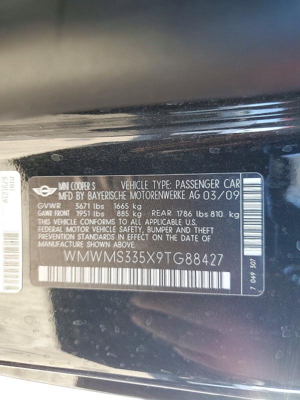 Aukcja sprzedaży 2009 Mini Cooper, vin: WMWMS335X9TG88427, numer aukcji: 73259026