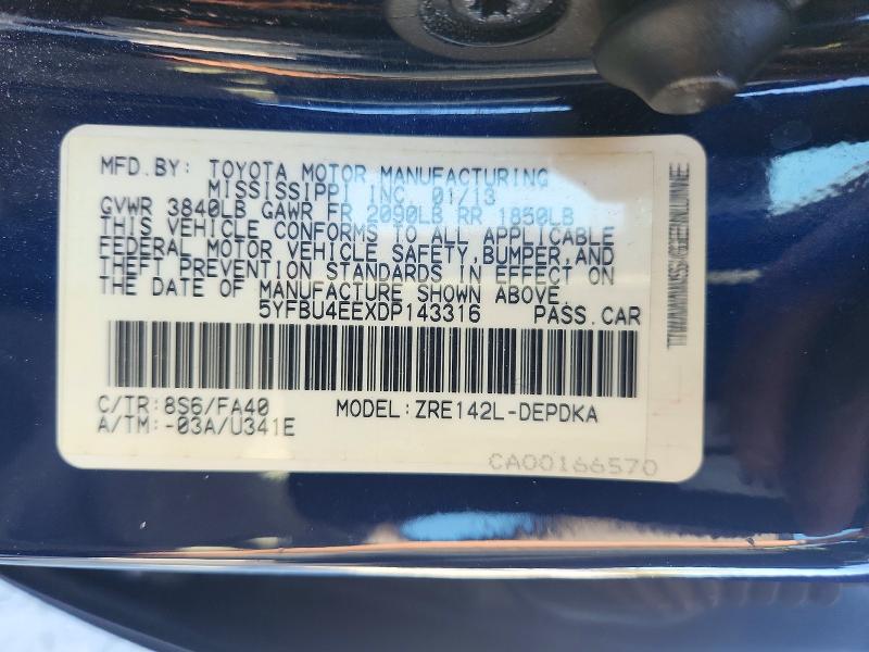 Aukcja sprzedaży 2013 Toyota Corolla, vin: 5YFBU4EEXDP143316, numer aukcji: 71733886