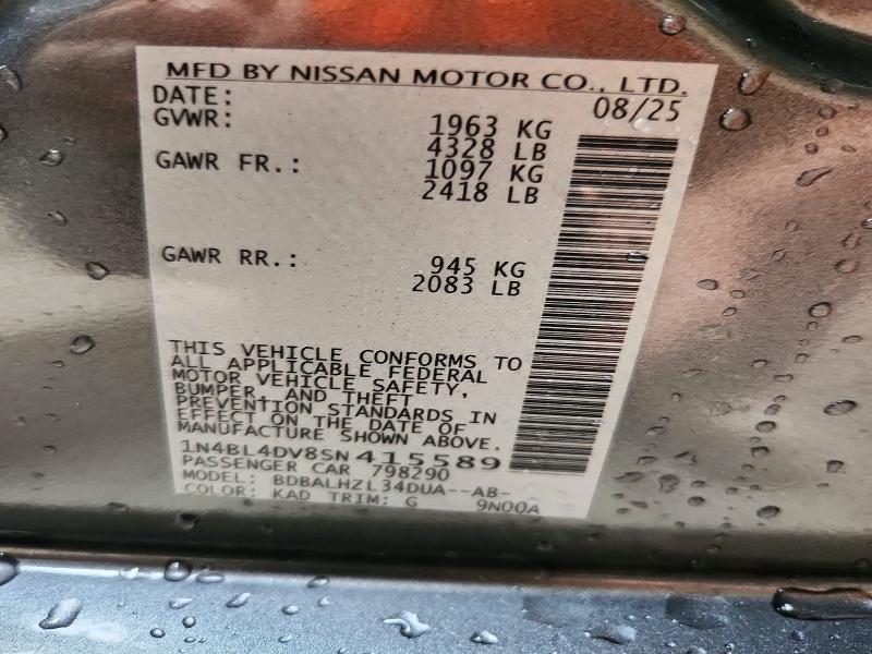 2025 Nissan Altima მანქანა იყიდება აუქციონზე, vin: 1N4BL4DV8SN415589, აუქციონის ნომერი: 72963566