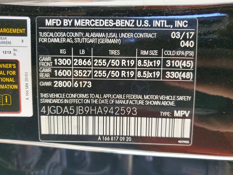 2017 Mercedes-benz Gle მანქანა იყიდება აუქციონზე, vin: 4JGDA5JB9HA942593, აუქციონის ნომერი: 71369736