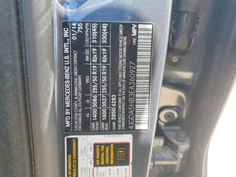 71498956 :رقم المزاد ، 4JGDA5HB3EA360927 vin ، 2014 Mercedes-benz Ml 350 4ma مزاد بيع
