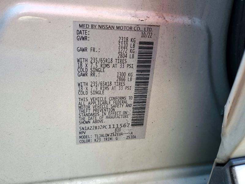 Aukcja sprzedaży 2023 Nissan Murano, vin: 5N1AZ2BJ2PC111567, numer aukcji: 72795376