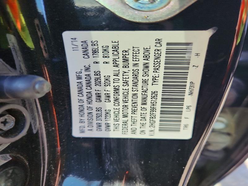 Aukcja sprzedaży 2015 Honda Civic, vin: 2HGFB2F99FH512626, numer aukcji: 71849526