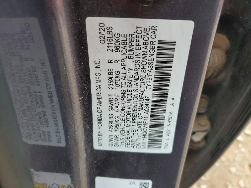 Продаж на аукціоні авто 2020 Honda Accord, vin: 1HGCV1F11LA064147, номер лоту: 71248976