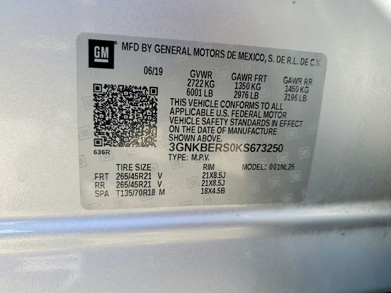 71633396 :رقم المزاد ، 3GNKBERS0KS673250 vin ، 2019 Chevrolet Blazer مزاد بيع