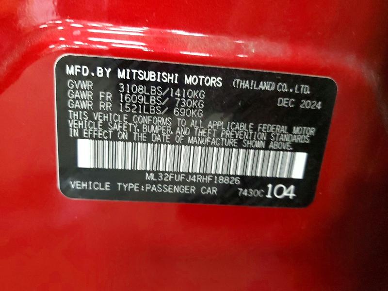 Aukcja sprzedaży 2024 Mitsubishi Mirage, vin: ML32FUFJ4RHF18826, numer aukcji: 72139086