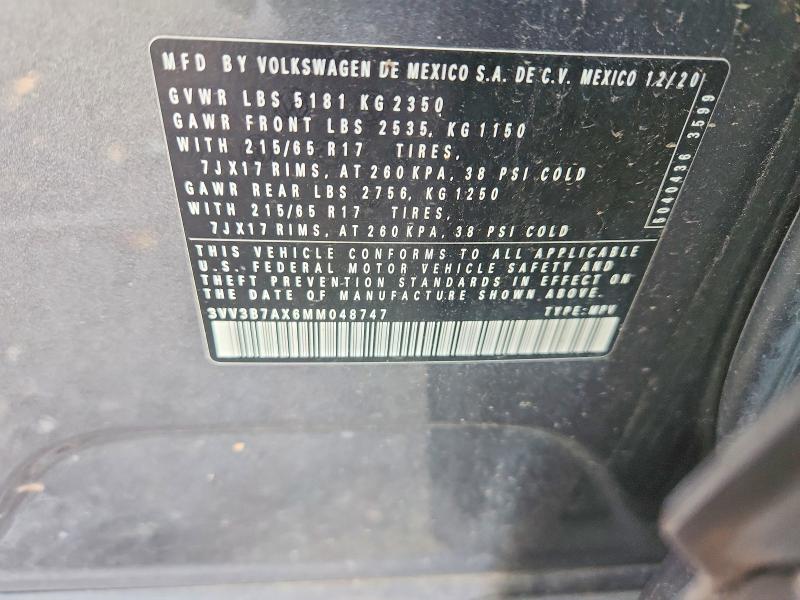 Aukcja sprzedaży 2021 Volkswagen Tiguan, vin: 3VV3B7AX6MM048747, numer aukcji: 71744396