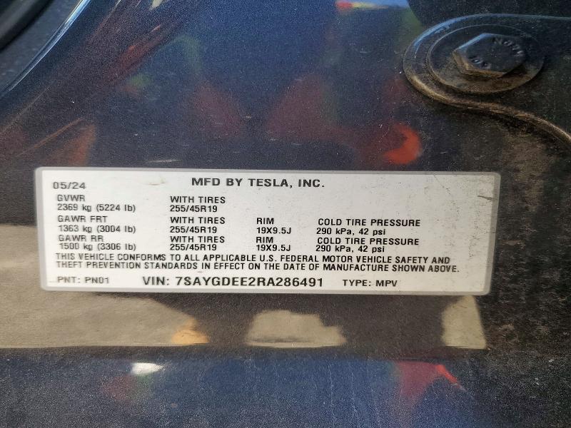 Продажа на аукционе авто 2024 Tesla Model Y, vin: 7SAYGDEE2RA286491, номер лота: 72502086