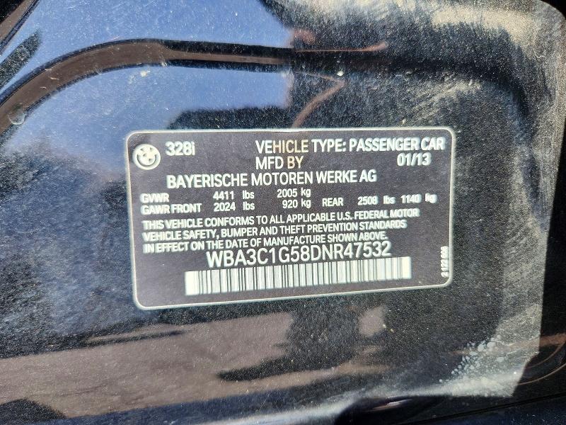 2013 Bmw 328 მანქანა იყიდება აუქციონზე, vin: WBA3C1G58DNR47532, აუქციონის ნომერი: 71852856