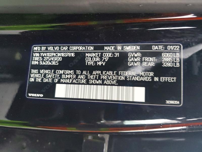 Продажа на аукционе авто 2022 Volvo Xc90, vin: YV4102PK3N1837816, номер лота: 73178256