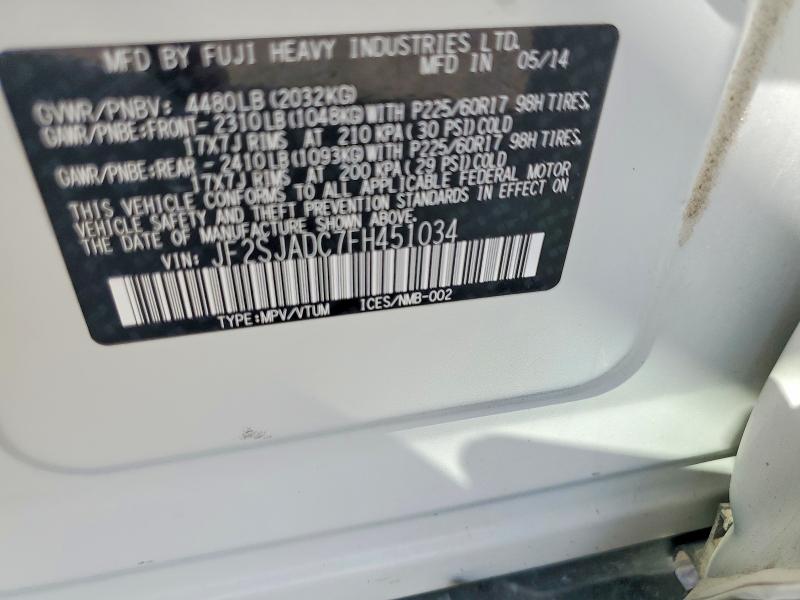 71616616 :رقم المزاد ، JF2SJADC7FH451034 vin ، 2015 Subaru Forester مزاد بيع