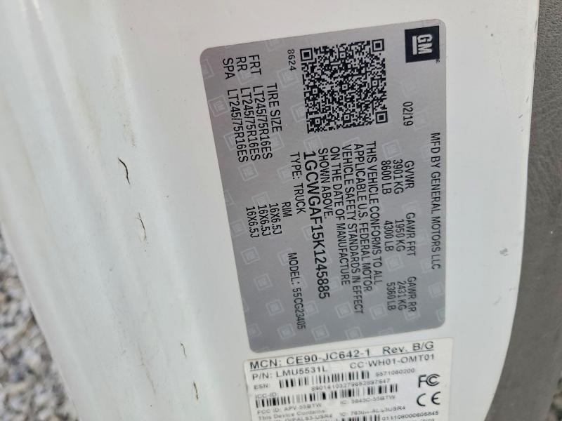 71507886 :رقم المزاد ، 1GCWGAF15K1245885 vin ، 2019 Chevrolet Express 2500 مزاد بيع