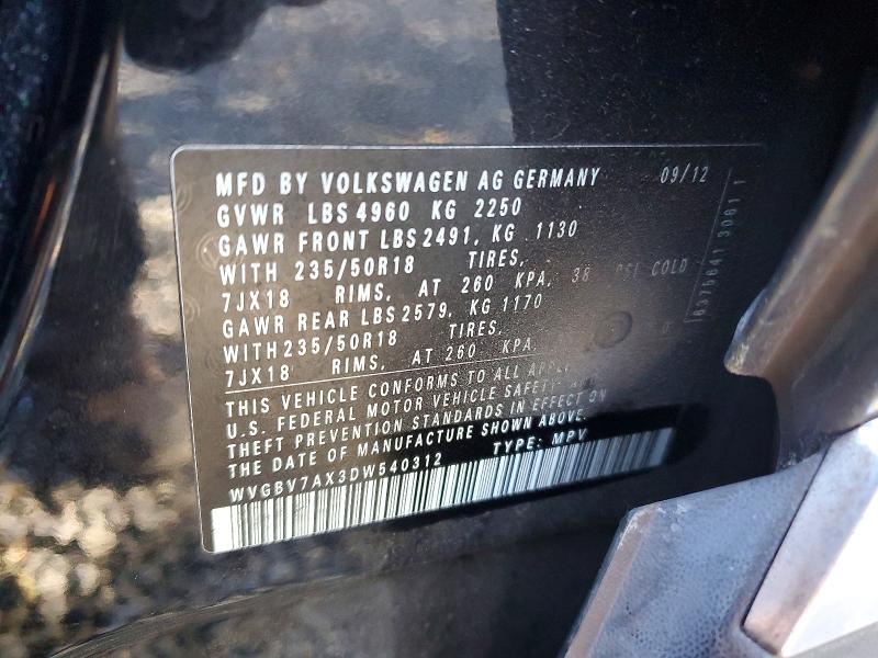 Продажа на аукционе авто 2013 Volkswagen Tiguan, vin: WVGBV7AX3DW540312, номер лота: 71313406