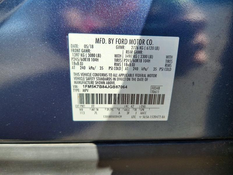 Aukcja sprzedaży 2018 Ford Explorer, vin: 1FM5K7B84JGB87064, numer aukcji: 71842906