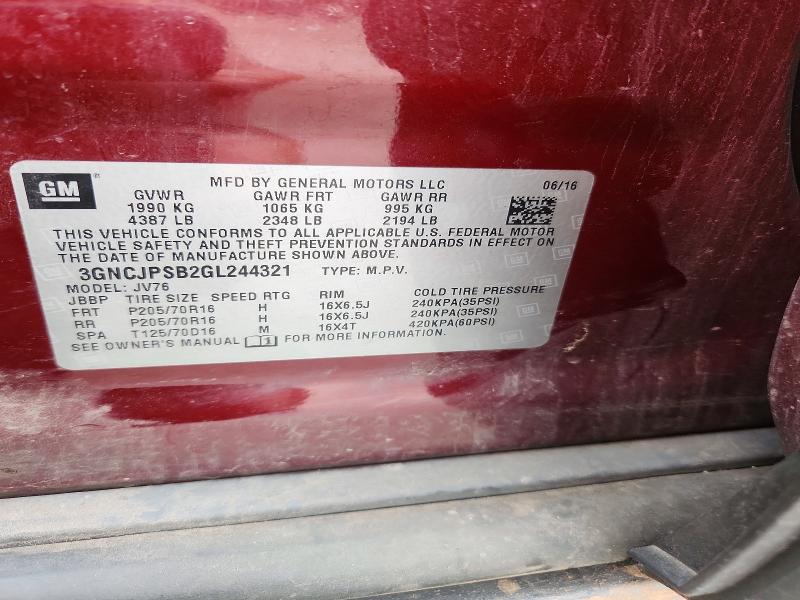 Продаж на аукціоні авто 2016 Chevrolet Trax, vin: 3GNCJPSB2GL244321, номер лоту: 69498566