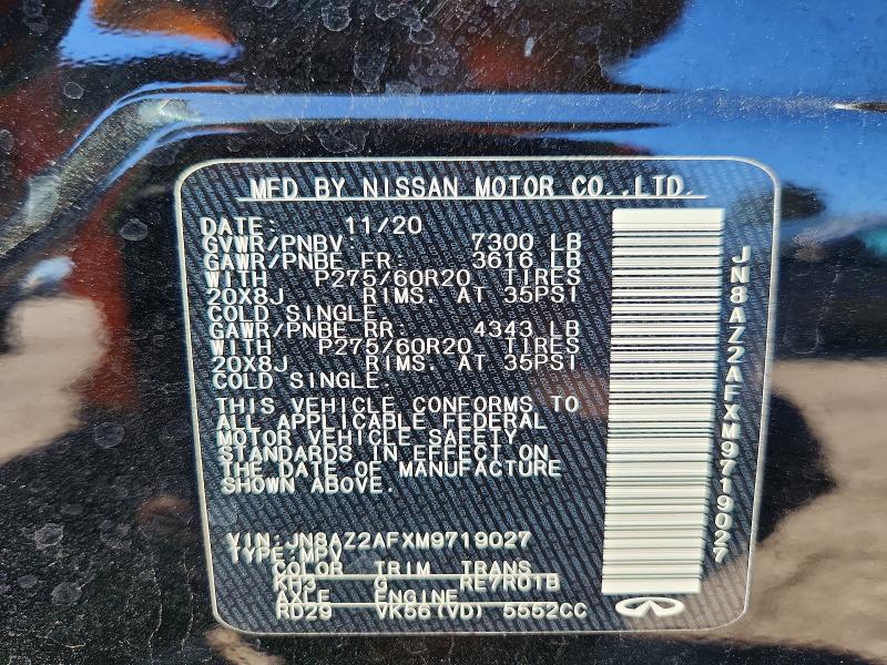 Auction sale of the 2021 Infiniti Qx80, vin: JN8AZ2AFXM9719027, lot number: 71500806