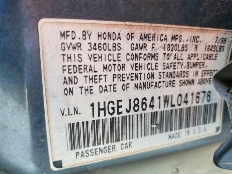 Продаж на аукціоні авто 1998 Honda Civic, vin: 1HGEJ8641WL041676, номер лоту: 71862876