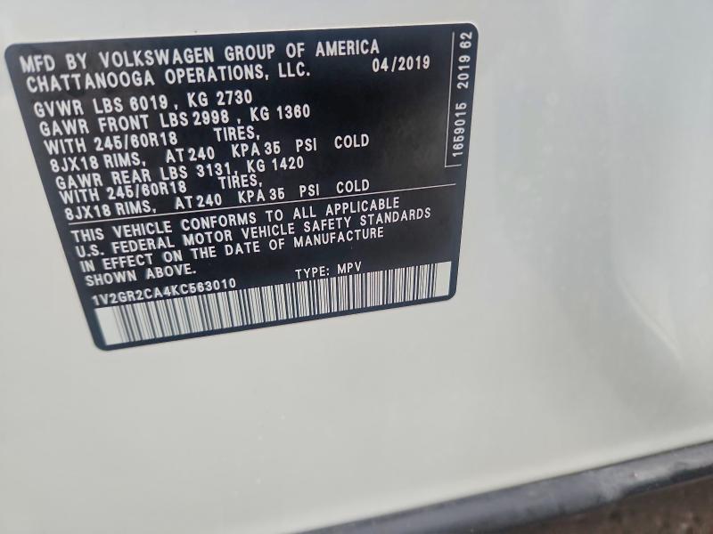 Aukcja sprzedaży 2019 Volkswagen Atlas, vin: 1V2GR2CA4KC563010, numer aukcji: 69527466