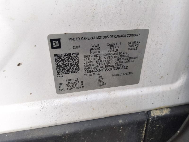72201356 :رقم المزاد ، 2GNAXNEVXK6186312 vin ، 2019 Chevrolet Equinox مزاد بيع