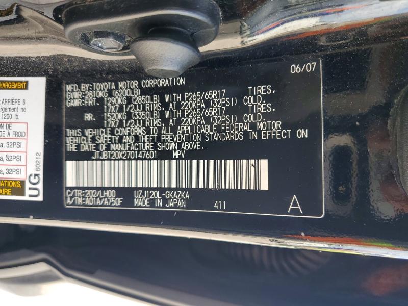 Aukcja sprzedaży 2007 Lexus Gx, vin: JTJBT20X270147601, numer aukcji: 71769976
