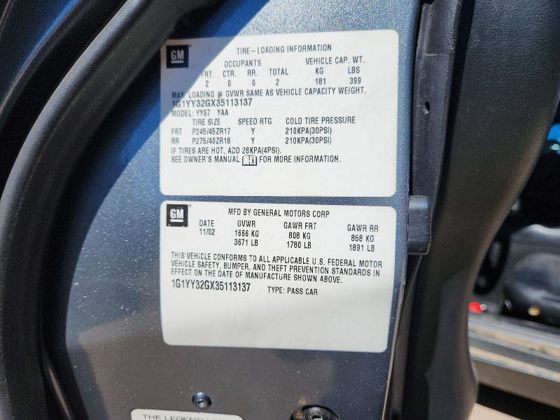 Продаж на аукціоні авто 2003 Chevrolet Corvette, vin: 1G1YY32GX35113137, номер лоту: 71521626