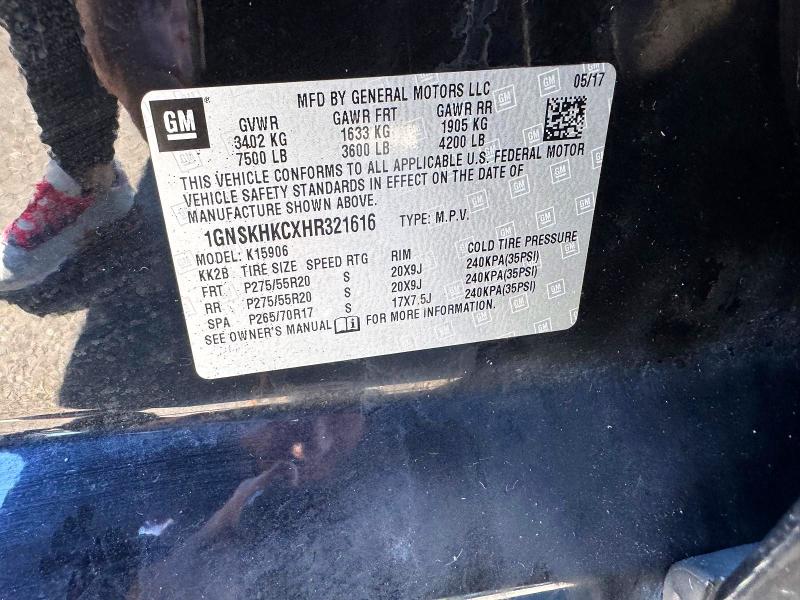 72342986 :رقم المزاد ، 1GNSKHKCXHR321616 vin ، 2017 Chevrolet Suburban مزاد بيع