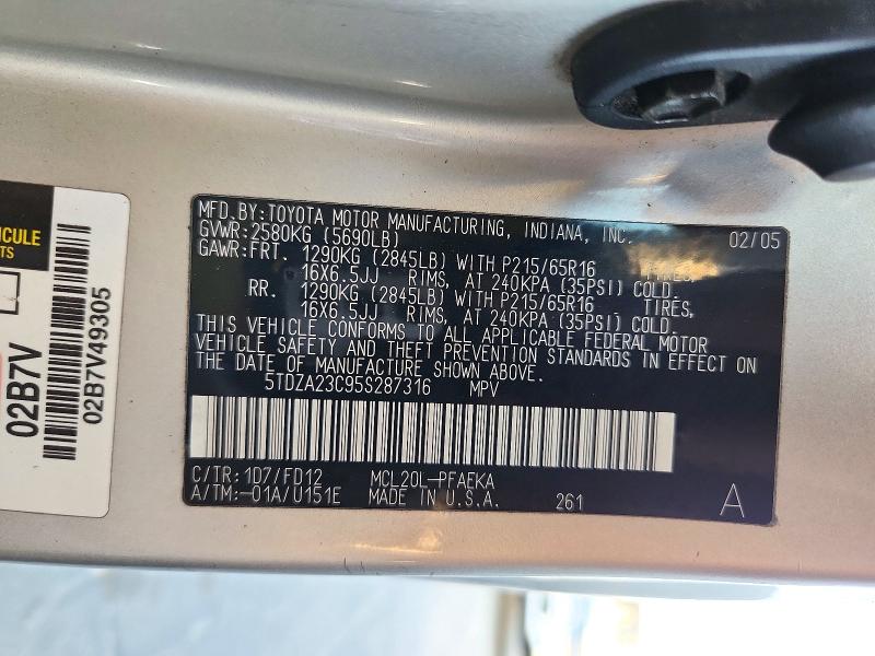 Продаж на аукціоні авто 2005 Toyota Sienna, vin: 5TDZA23C95S287316, номер лоту: 72249436